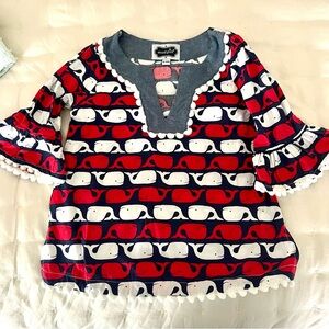 Mud Pie Whale Print Toddler Top - Red, White, Blue